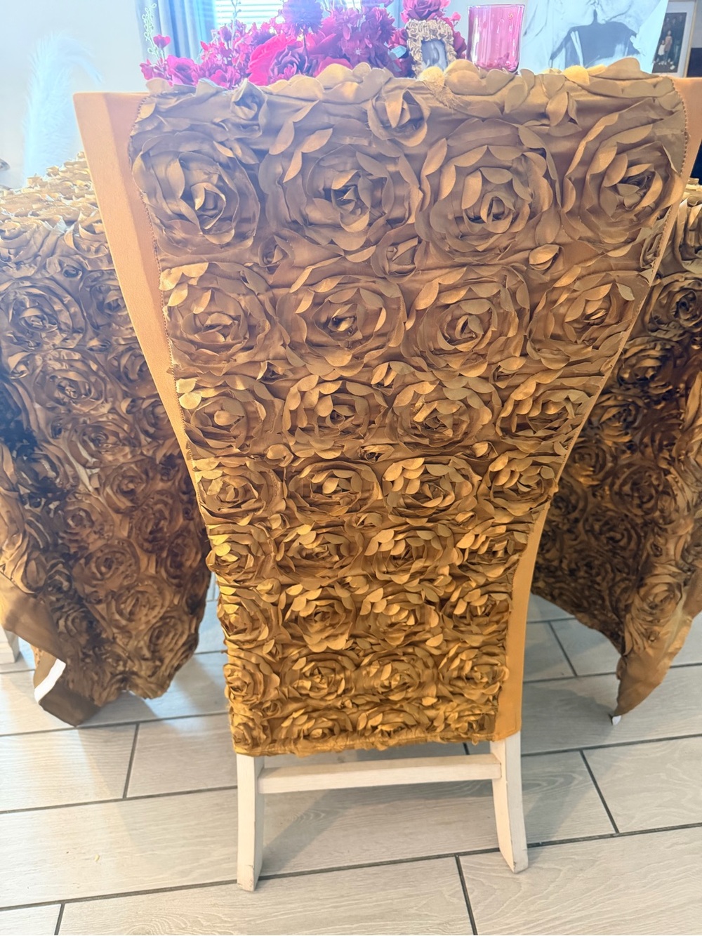 Gold Rosette Dining Chair Cover - Home Dining